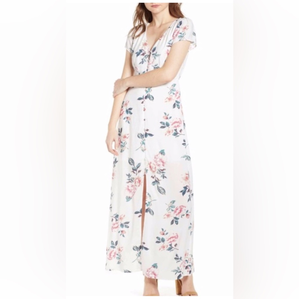 Trixxi Women Ivory Pink Floral Button Front Maxi Dress 26S7023OJZ Large NWT